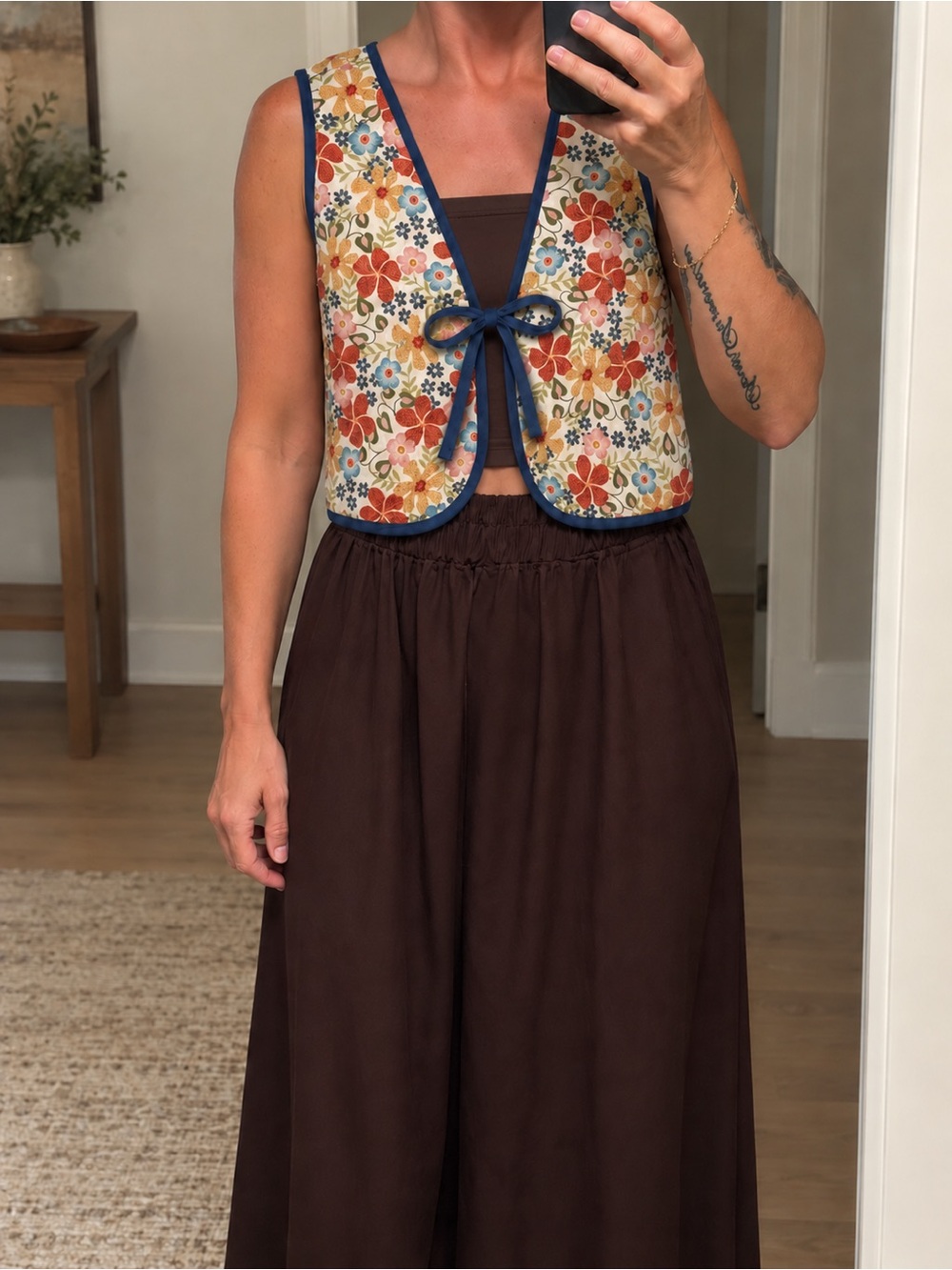 Handmade Quilted Reversible Tie Front Vest Size M/L